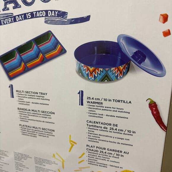 NWT Prepara 6 Piece White Blue Mexican Mosaic Melamine Taco Serving Gift Set - Picture 5 of 6